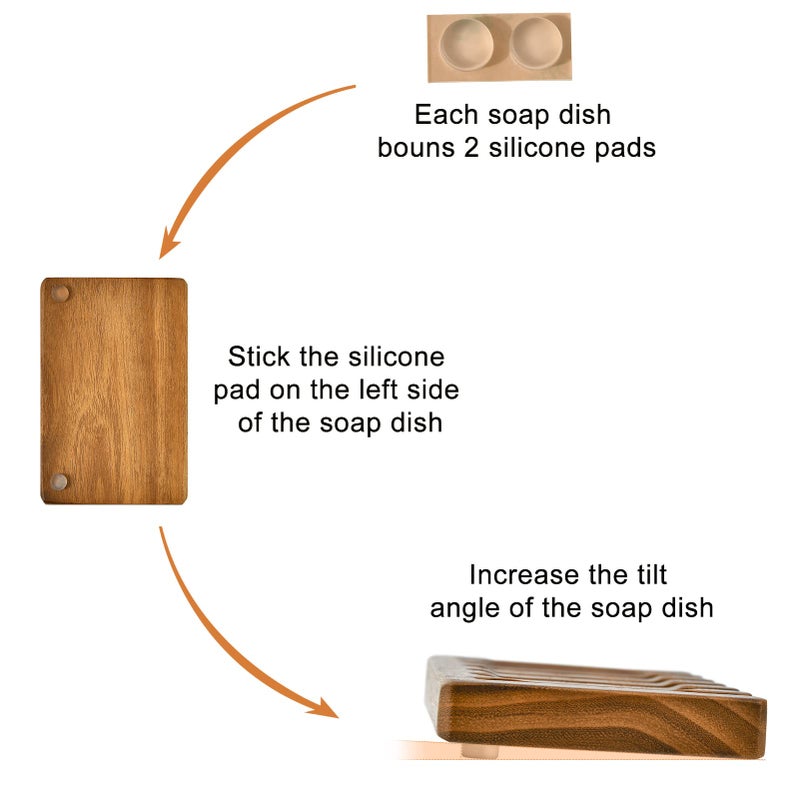 SUBEKYU Wooden Soap Dishes for Bathroom/Shower, Bar Soap Holder with Self Draining Tray, Natural Waterfall Drain Soap Saver, Teak (2P) - Image 3